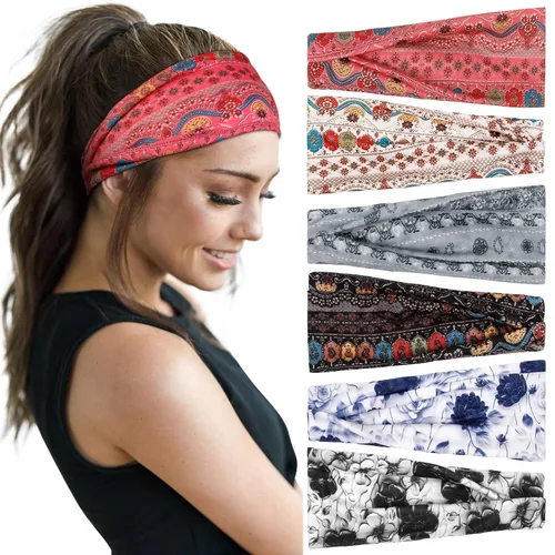 Miniatura 10 de Huachi Diademas para mujer, diademas elásticas bohemias para el cabello de mujer, antideslizantes, anchas y gruesas, de tela suave, accesorios