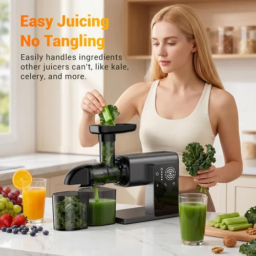 Miniatura 2 de Exprimidores de prensa en frío, exprimidores de masticación lenta con pantalla táctil inteligente LED, extractor profesional para verduras de hoja