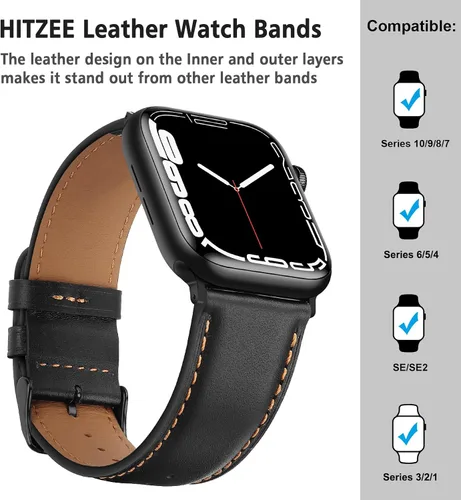 Miniatura 5 de HITZEE Correas de cuero compatibles con Apple Watch Band de 1.654 in, 1.614 in, 1.575 in, 1.496 in, para mujeres y hombres, correa de cuero genuino