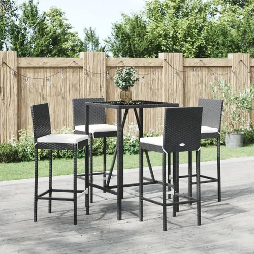 Miniatura 9 de 3 Piece Patio Bar Set with Cushions Black PE Rattan Outdoor Bistro Set Modern Patio Furniture for Garden Balcony Porch