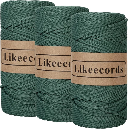 Miniatura 11 de Likeecords Cordón de macramé trenzado de poliéster de 0.157 in, 140 yardas/426 pies, hilo elástico para bolsa de ganchillo para manualidades, Verde
