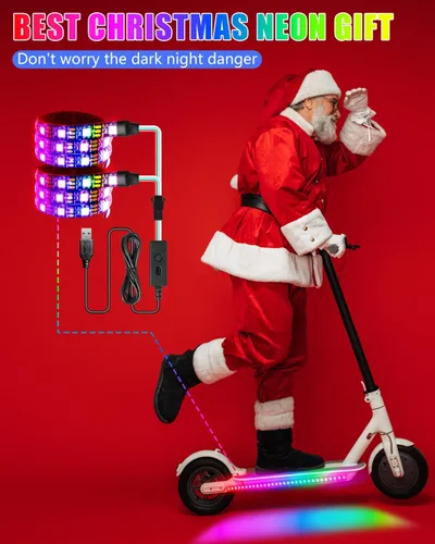 Miniatura 8 de Keiurot Tiras de luz LED para scooter para montar por la noche, 5 V, luces de monopatín de alto brillo, control por aplicación, RGBIC, impermeable