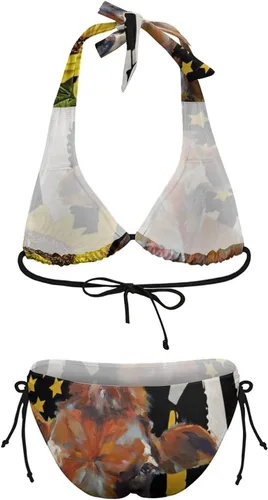 Miniatura 8 de Swimwear Women Girl Sexy Flag Farm Sunflower Tops Bottoms Wrap Sea Adjustable Tie Back