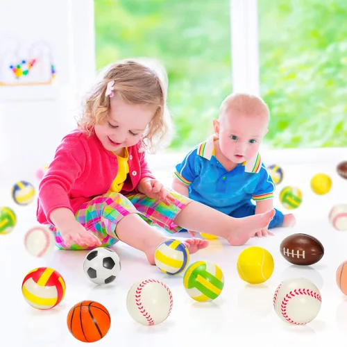 Miniatura 7 de HyDren 72 pelotas deportivas para el estrés, mini pelota deportiva de espuma, incluye bolsa de almacenamiento, baloncesto, fútbol, fútbol, tenis