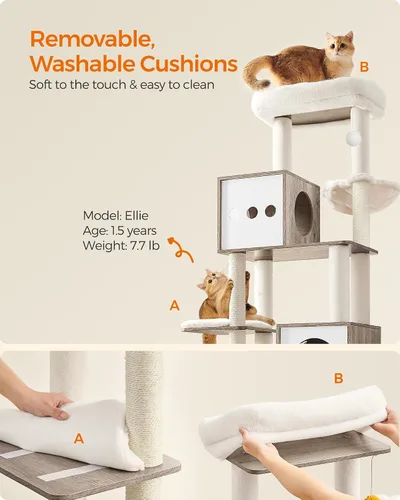 Miniatura 8 de Feandrea Árbol para gatos con recinto para caja de arena, torre para gatos moderna 2 en 1, condominio para gatos de 70.8 pulgadas de alto con postes