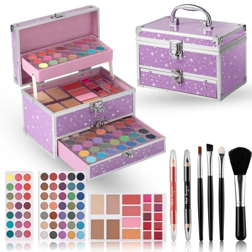 Miniatura 7 de Kit de maquillaje Hot Sugar para adolescentes con estuche de tren, juego de regalo de maquillaje portátil para principiantes, kit de belleza y Rosa