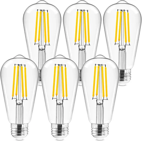 Miniatura 13 de Hizashi - 6 bombillas led Edison E26 equivalentes a 60 W, no regulables, 2,700 K, blanco cálido, CRI superior a 95, ST19, vintage, base E26, 700