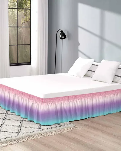 Miniatura 5 de Coloredd Falda de cama de arco iris, tamaño Queen de 16 pulgadas de caída, ajustable y elástica, faldas de cama plisadas de lujo con volantes