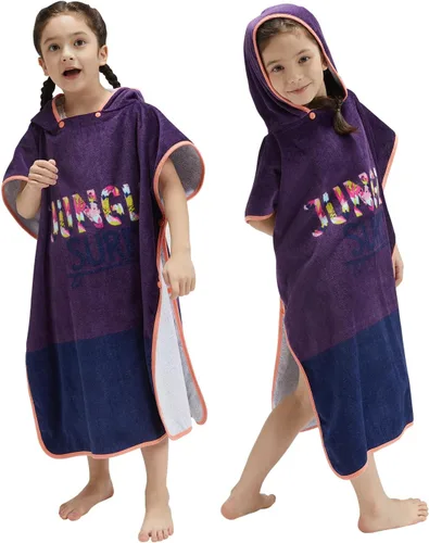 Miniatura 22 de BANGSAUR Toalla con capucha para niños, baño o playa, toallas de algodón suave para niñas, absorbente envolvente de piscina con capucha, poncho bata