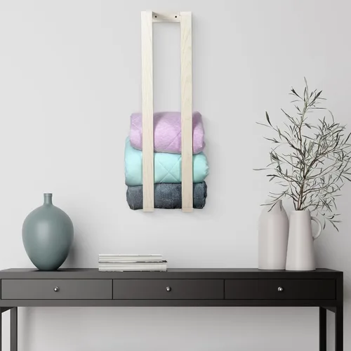Miniatura 9 de Estante de pared para mantas: estante flotante para sala de estar y dormitorio, soporte rústico para mantas montado en la pared, organizador de ropa