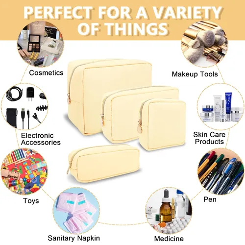 Miniatura 6 de UIXIZQ Pequeña bolsa de maquillaje para bolso, bolsa de almacenamiento de artículos de tocador de viaje de nylon, linda bolsa de cosméticos preppy
