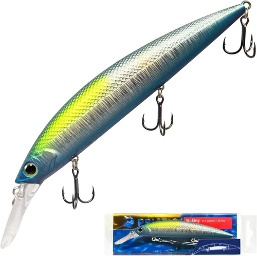 Miniatura 8 de Pristis Minnow - Señuelo de pesca, Crankbait de fundición larga con ganchos agudos afilados, juego de tapones de cebo duro de agua dulce de agua