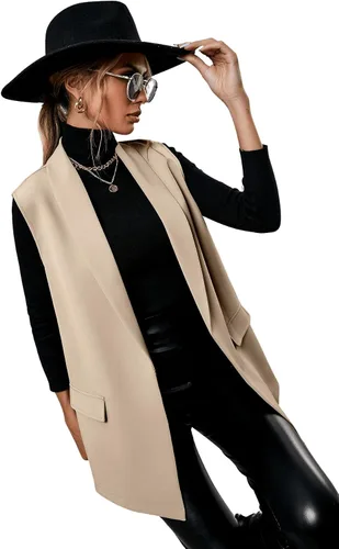 Miniatura 4 de SweatyRocks Chaleco sin mangas con cuello en V para mujer, a cuadros, con botones, chaleco de esmoquin