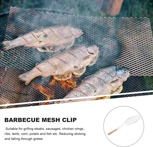 Miniatura 7 de UPKOCH Cesta de 2 piezas, acero inoxidable, estante plegable para asar pescados, red de clip de barbacoa a la parrilla para carne, bistec