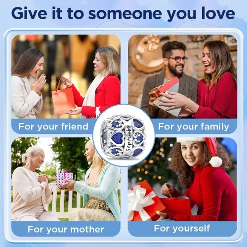 Miniatura 7 de Dijes de piedra natal con forma de corazón para pulseras y collares, plata de ley 925 con circonita cúbica 5A