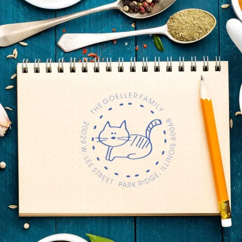 Miniatura 5 de Sello delgado de dirección de gato de dibujos animados, sello preentintado, sello de gato, diseño redondo, sello de dibujos animados, sello