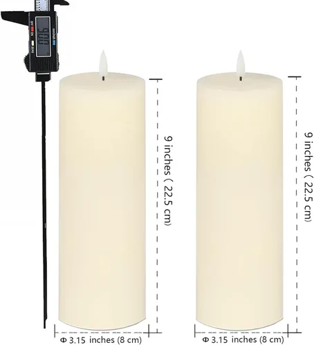 Miniatura 4 de volnyus Juego de 2 velas sin llama (3 x 9 pulgadas) velas de cera LED parpadeantes que funcionan con pilas con control remoto y temporizadores