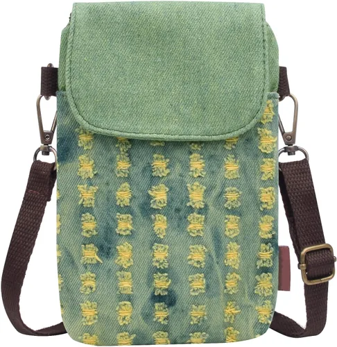 WITERY Monedero pequeño de lona para teléfono celular, hecho a mano, lindo bolso cruzado para teléfono con correa ajustable para el hombro Agujero