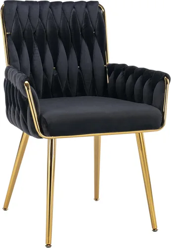 ABET Silla de escritorio de oficina sin ruedas, silla de tocador de terciopelo tejido con respaldo y reposabrazos, cómoda y tapizada con patas de