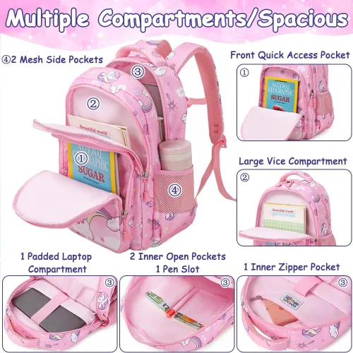 Miniatura 94 de Juego de mochila para niñas y adolescentes, mochila escolar para niños con bolsa para el almuerzo, estuche para lápices, mochilas escolares