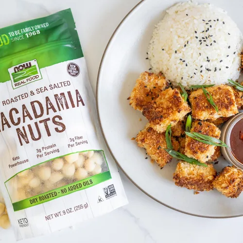 Miniatura 4 de NOW Foods, Nueces de macadamia, tostadas en seco con sal marina, fuente de fibra, sin gluten y certificadas sin OMG, 9 onzas
