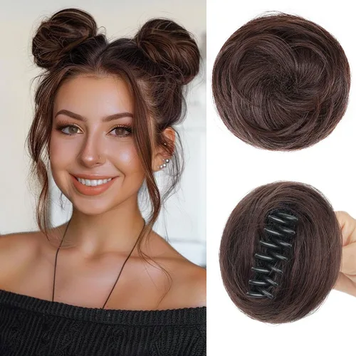 Miniatura 11 de 2 extensiones de moño de pelo sintético para mujer, mini moños naturales con clip, extensiones de cabello para mujer, moño desordenado, para uso