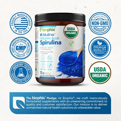 Miniatura 6 de biophix Blue Spirulina en polvo orgánico Blulina 10 onzas – Algas espirulina orgánica en polvo 283 porciones – Suplemento superalimenticio