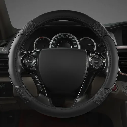 Miniatura 2 de Cubierta de volante de cuero de microfibra GIANT PANDA para Honda Accord, Civic, CR-V, HR-V, Pilot (patrón de diamante negro tamaño estándar)
