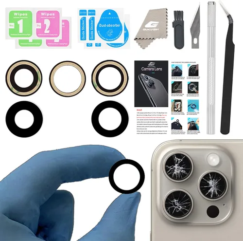 Miniatura 7 de Fundas de lente de cámara de repuesto para iPhone 13 Pro y 13Pro Max, repuesto de vidrio Len con adhesivo de doble cara y kit de herramientas