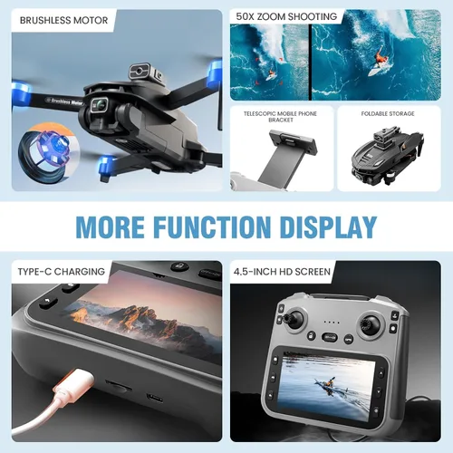Miniatura 7 de Drones con cámara para adultos 4k, dron GPS con control remoto LCD de 4.5 pulgadas, evita obstáculos de 360° para exteriores, motor sin escobillas
