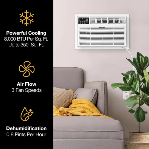 Miniatura 4 de Whirlpool Aire acondicionado de pared de 8,000 BTU, 115 V, enfría hasta 350 pies cuadrados para sala de estar, dormitorio, cocina