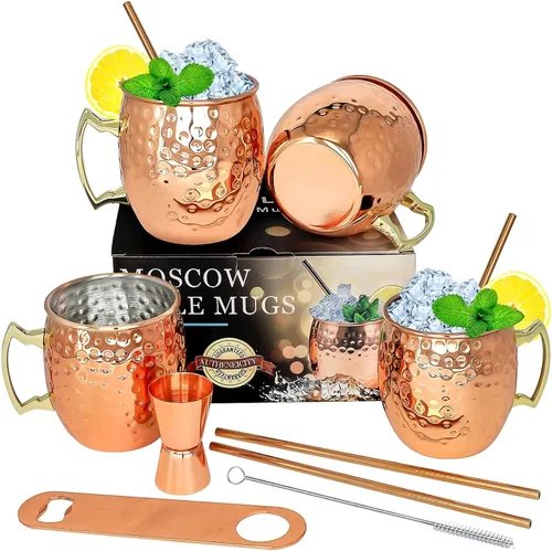 Miniatura 7 de LINALL Moscow Mule - Juego de 2 tazas de acero inoxidable chapadas en cobre de 18 onzas, para bebidas frías (2 unidades)