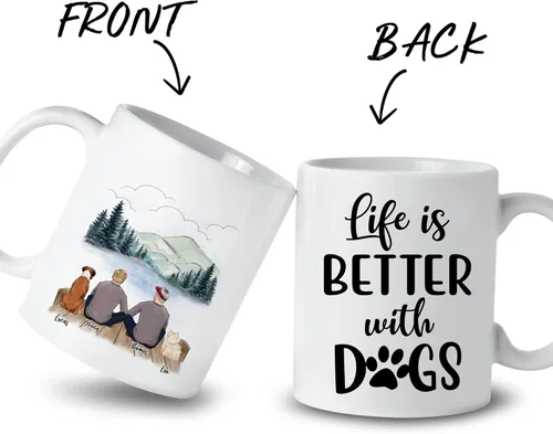 Miniatura 2 de Taza Personalizada de Gossby para Perros - La vida es mejor con perros (2 hombres - 2 perros) - Taza de perro personalizable para papás de perros