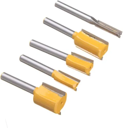 Miniatura 7 de Juego de 5 brocas rectas para enrutador Dado, doble flauta recta de carburo, herramientas para carpintería, diámetro de corte de 1/4, 3/8, 1/2, 5/8
