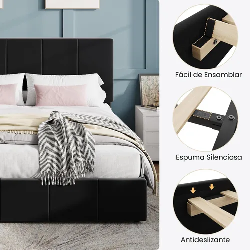 Miniatura 6 de SHA CERLIN Marco de cama tamaño queen, cama de plataforma tapizada en terciopelo holandés, cabecera ajustable con canales verticales acolchados