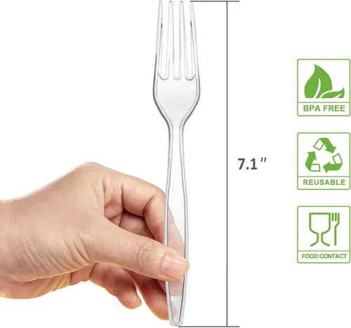 Miniatura 2 de POSATE Tenedores de plástico pesados, transparentes desechables, 100