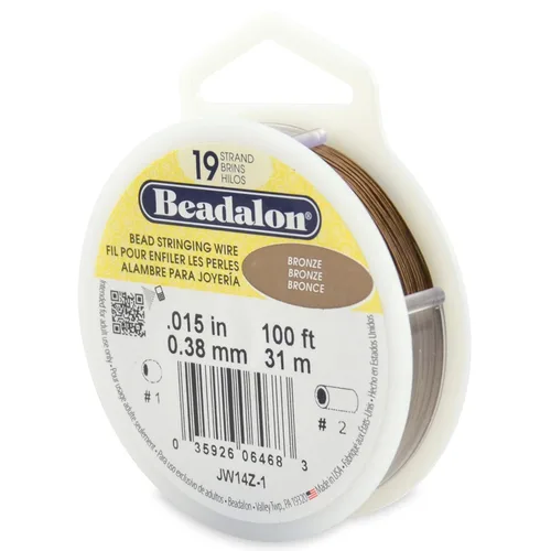 Miniatura 18 de Beadalon Alambre de cuerda de cuentas de acero inoxidable de 19 hebras, 0.018 pulgadas / 0.018 in, bronce, 100 pies / 101.7 ft