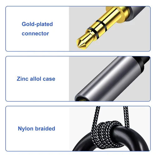 Miniatura 2 de Cable estéreo de 1/8 a 1/4 de 30 pies: carcasa de aleación de zinc de doble capa blindada de nailon trenzado de alta calidad de sonido TRS de 0.138