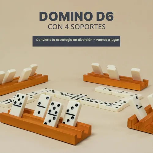Miniatura 2 de Queensell Juego de dominó para adultos con 4 bastidores de dominó – Juego de dominó doble de 6 con soporte para dominó, juegos de mesa clásicos