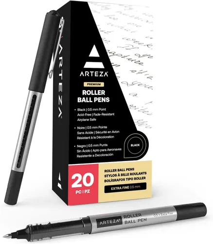 Miniatura 9 de Arteza Bolígrafos Rollerball, paquete de 40, bolígrafos de tinta líquida negra de 0.020 in para diario de viñetas, bolígrafo de punta fina, Negro