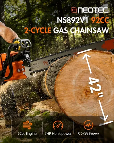 Miniatura 2 de NEO-TEC NS892V1 - Motosierra de gas de 92 cc con barra y cadena de 24 pulgadas, potencia de gasolina de 2 ciclos 5.2KW 7HP Motosierras de cadena