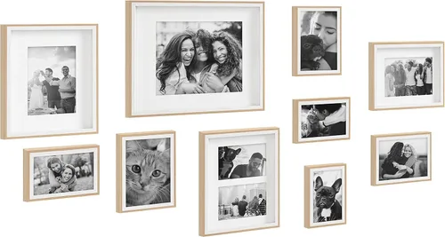 Kate and Laurel Gibson - Juego de 10 marcos modernos; madera blanca y natural; juego de marcos de pared decorativos para galería de fotos con varios