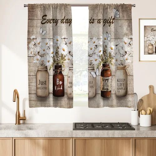 Miniatura 7 de Cortinas de cocina de estilo granja occidental con bolsillo para cortinero, pequeñas y cortas, estilo café rústico, cabaña, puerta de granero