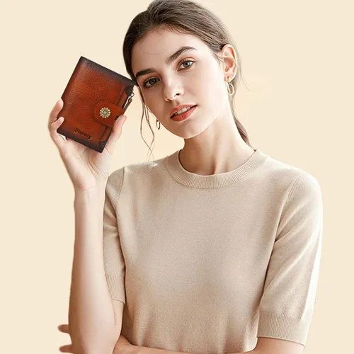 Miniatura 2 de Billetera para mujeres, billetera de cuero plegable de dos pliegues para mujeres con bloqueo RFID, compacta, tarjetero pequeño con ventana
