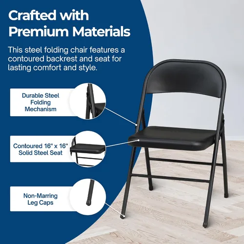 Miniatura 5 de MECO Sudden Comfort - Juego de 4 sillas plegables de acero con marco de acero y respaldo contorneado para eventos en interiores o exteriores, juego