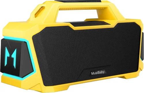 Miniatura 10 de Bocina Bluetooth, Musibaby M1 - Bocinas Bluetooth portátiles: sonido estéreo fuerte con subwoofer, graves profundos, impermeable IPX6, bocina Negro