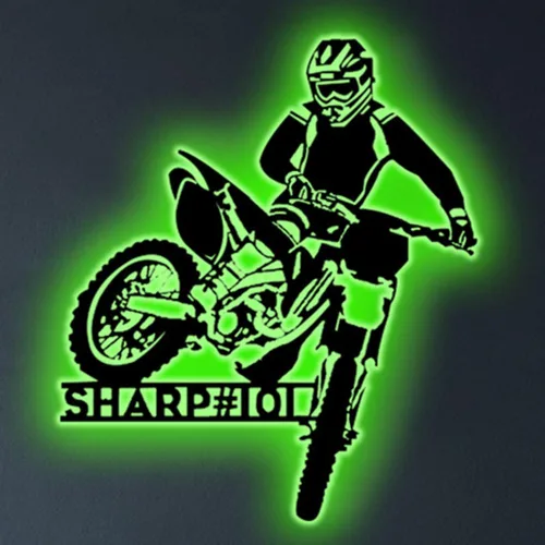 Miniatura 9 de Arte de pared de metal personalizado para motocross con luz LED, luz nocturna personalizada con nombre de motocross, decoración de lámpara de neón
