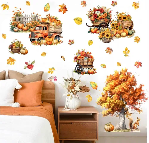 Miniatura 3 de Calcomanías de pared de árbol de arce, calcomanías de pared de otoño con hojas de otoño, calcomanías de pared de hojas de árbol amarillo