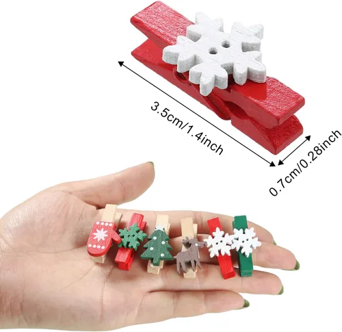 Miniatura 2 de Boao 180 clips de madera de Navidad, clips de fotos para árbol de Navidad, guantes de alce, pinzas de nieve para colgar fotos y recuerdos de fiesta