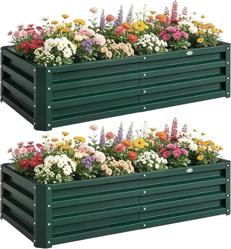 Miniatura 30 de Outsunny Cama de Jardín Elevada con 3 Jardineras, Soporte de Plantas de Madera con Orificios de Drenaje, para Verduras, Hierbas y Flores, Gris